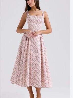 House of CB Pink Floral Square-Neck Midi Dress Dorothy cottage print